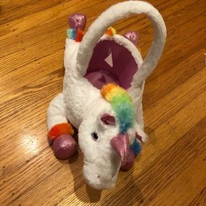 Unicorn Basket Toy Storage Easter Trick or Treat Bucket Plush Rainbow 🌈